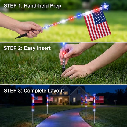 8 solarbetriebene Wegeleuchten im Design der amerikanischen Flagge – rot-weiß-blaue Gartenbeleuchtung