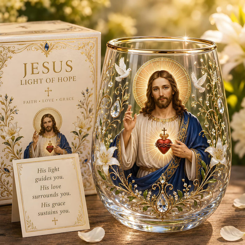 DivineSip – Vaso de cristal Sagrado Corazón de Jesús