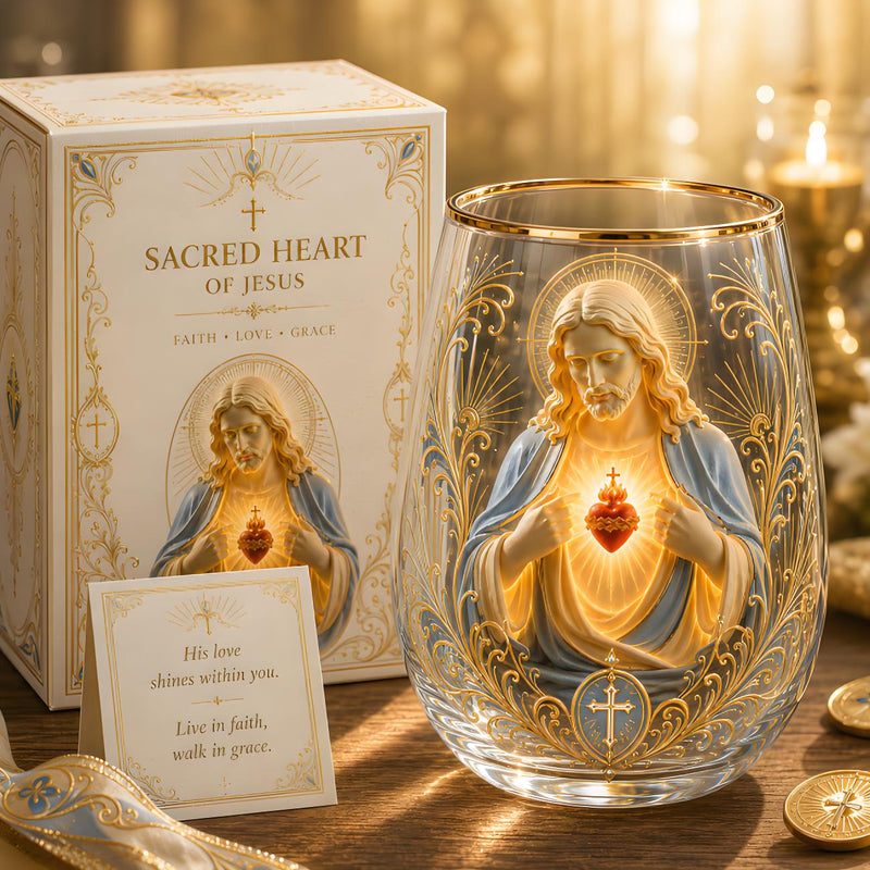 DivineSip – Vaso de cristal Sagrado Corazón de Jesús