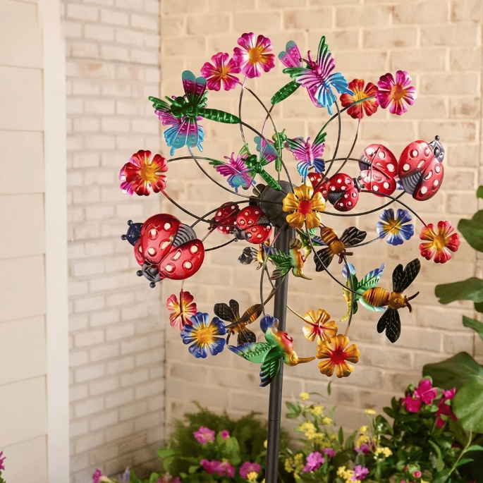 ☀️🌀 Molinetes de Viento para Exteriores con Flores Decorativas🌸 (Incluye soporte)