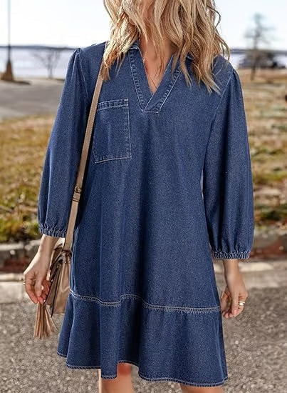 Deniva | Elegantes Jeanskleid mit V-Ausschnitt