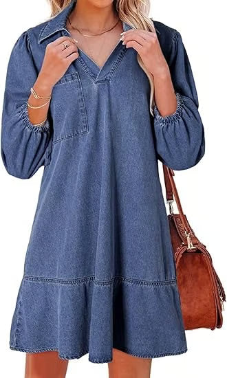 Deniva | Elegantes Jeanskleid mit V-Ausschnitt