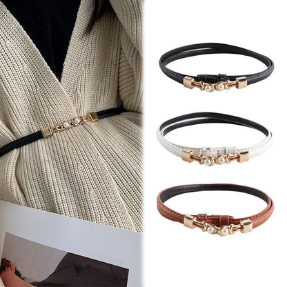 BellaWaist – Cinturón de moda con hebilla de perlas para mujer