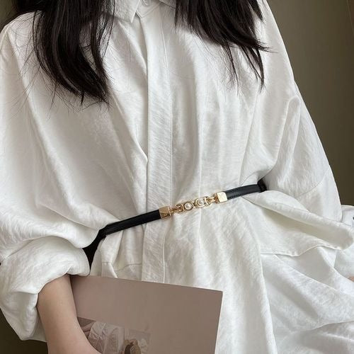 BellaWaist – Cinturón de moda con hebilla de perlas para mujer