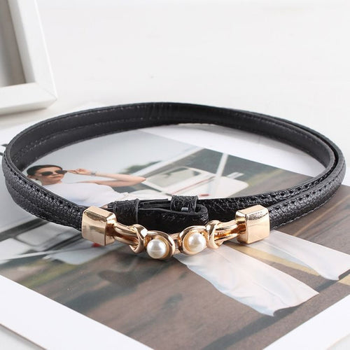 BellaWaist – Cinturón de moda con hebilla de perlas para mujer