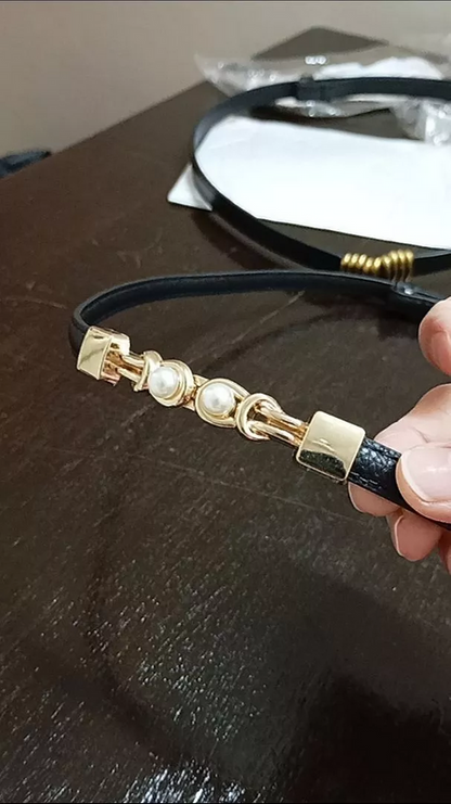 BellaWaist – Cinturón de moda con hebilla de perlas para mujer