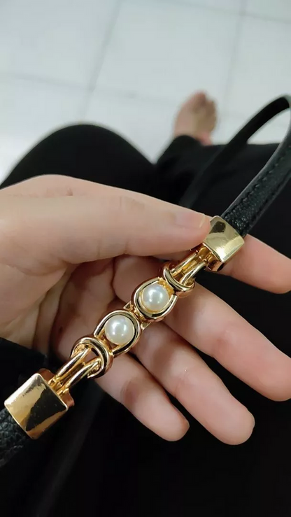 BellaWaist – Cinturón de moda con hebilla de perlas para mujer