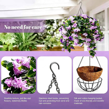 FloraVibe – Cesta colgante floral de falsa flor de crespón
