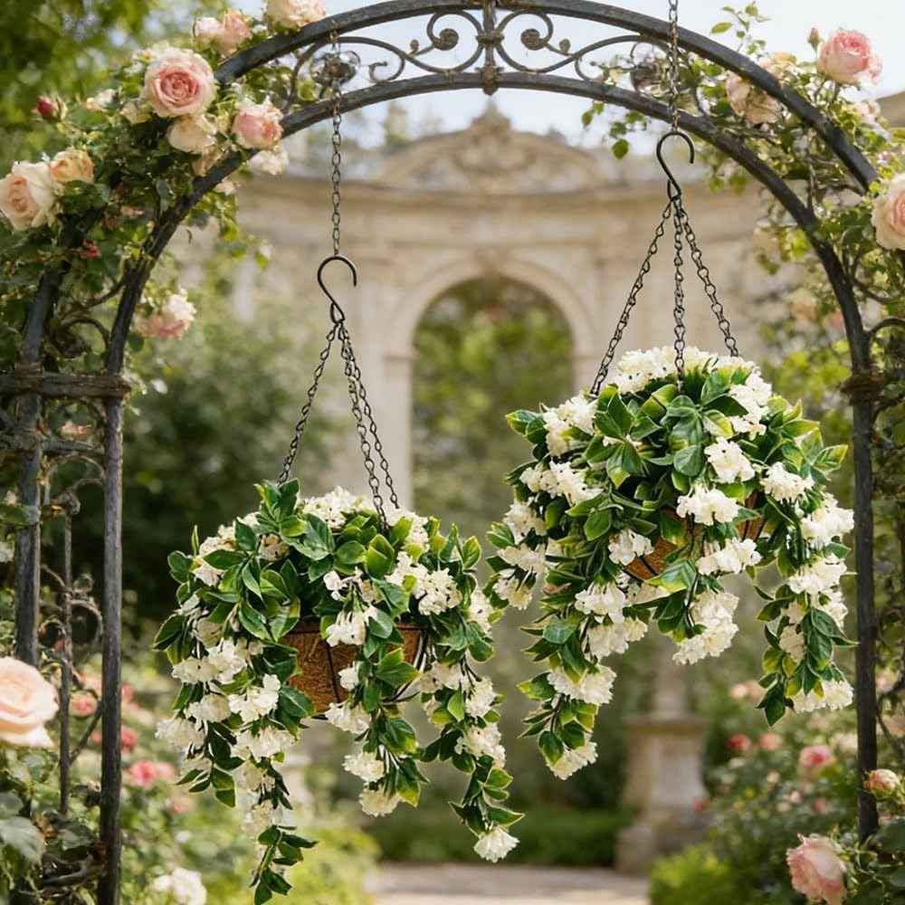 FloraVibe – Cesta colgante floral de falsa flor de crespón