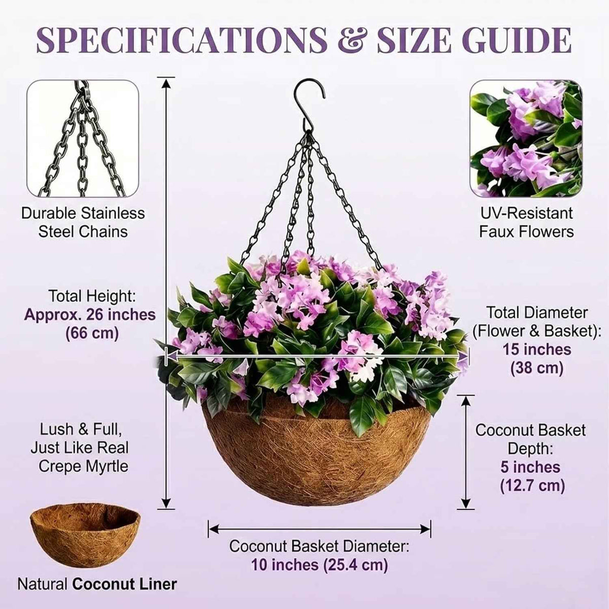 FloraVibe – Cesta colgante floral de falsa flor de crespón