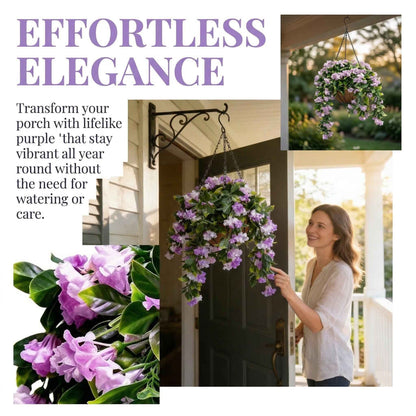 FloraVibe – Cesta colgante floral de falsa flor de crespón