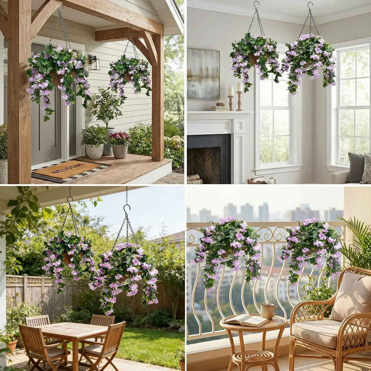 FloraVibe – Cesta colgante floral de falsa flor de crespón
