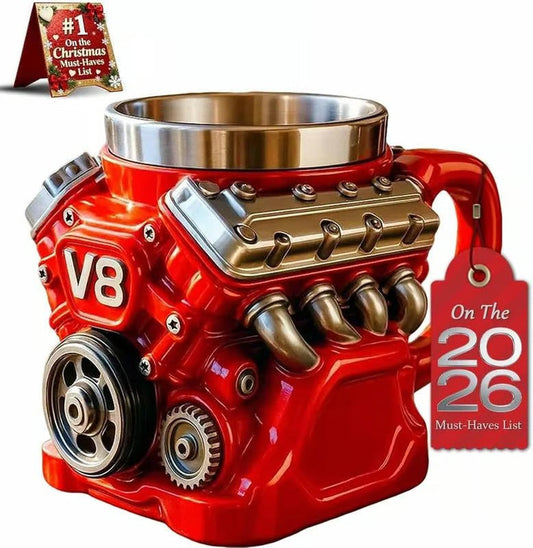 ⚡Taza 3D de Acero Inoxidable con Motor V8 Definitivo y el Sueño de un Entusiasta de los Coches✨