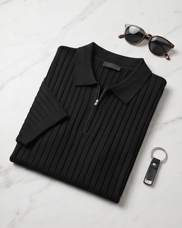 VELLANO™ — Polo de Punto Acanalado con Cremallera