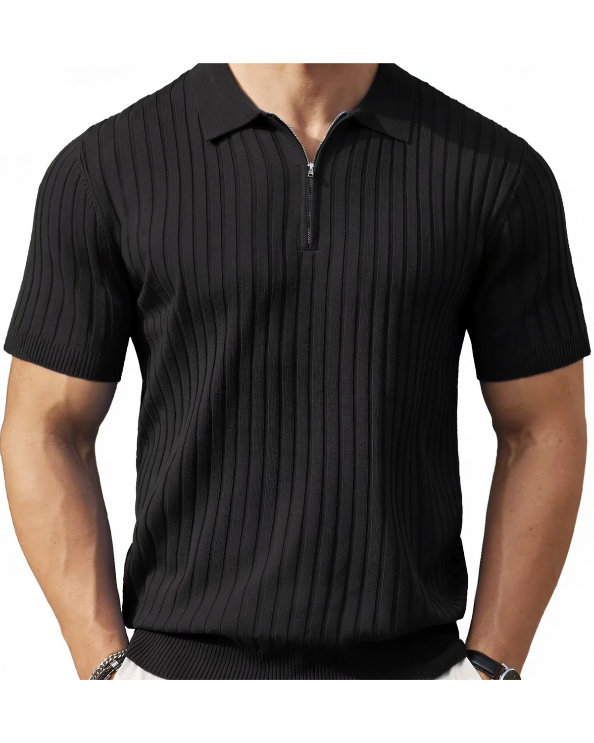 VELLANO™ — Polo de Punto Acanalado con Cremallera