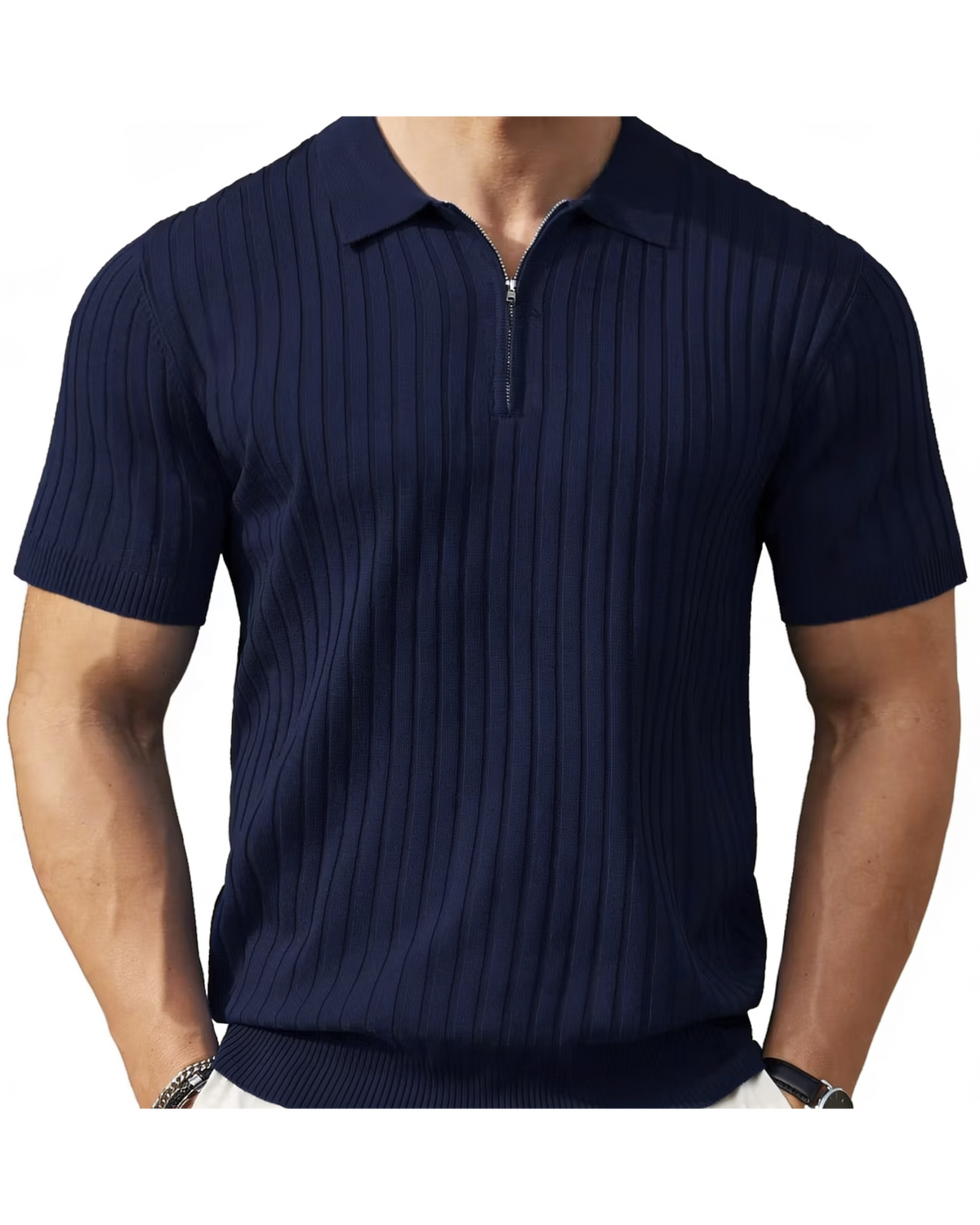 VELLANO™ — Polo de Punto Acanalado con Cremallera