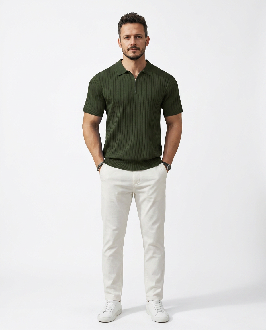 VELLANO™ — Polo de Punto Acanalado con Cremallera