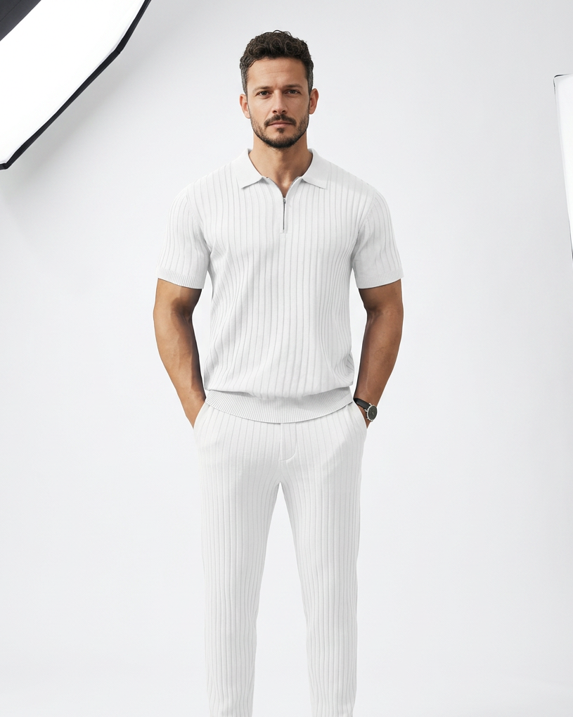 VELLANO™ — Polo de Punto Acanalado con Cremallera