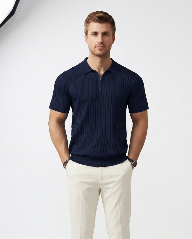 VELLANO™ — Polo de Punto Acanalado con Cremallera