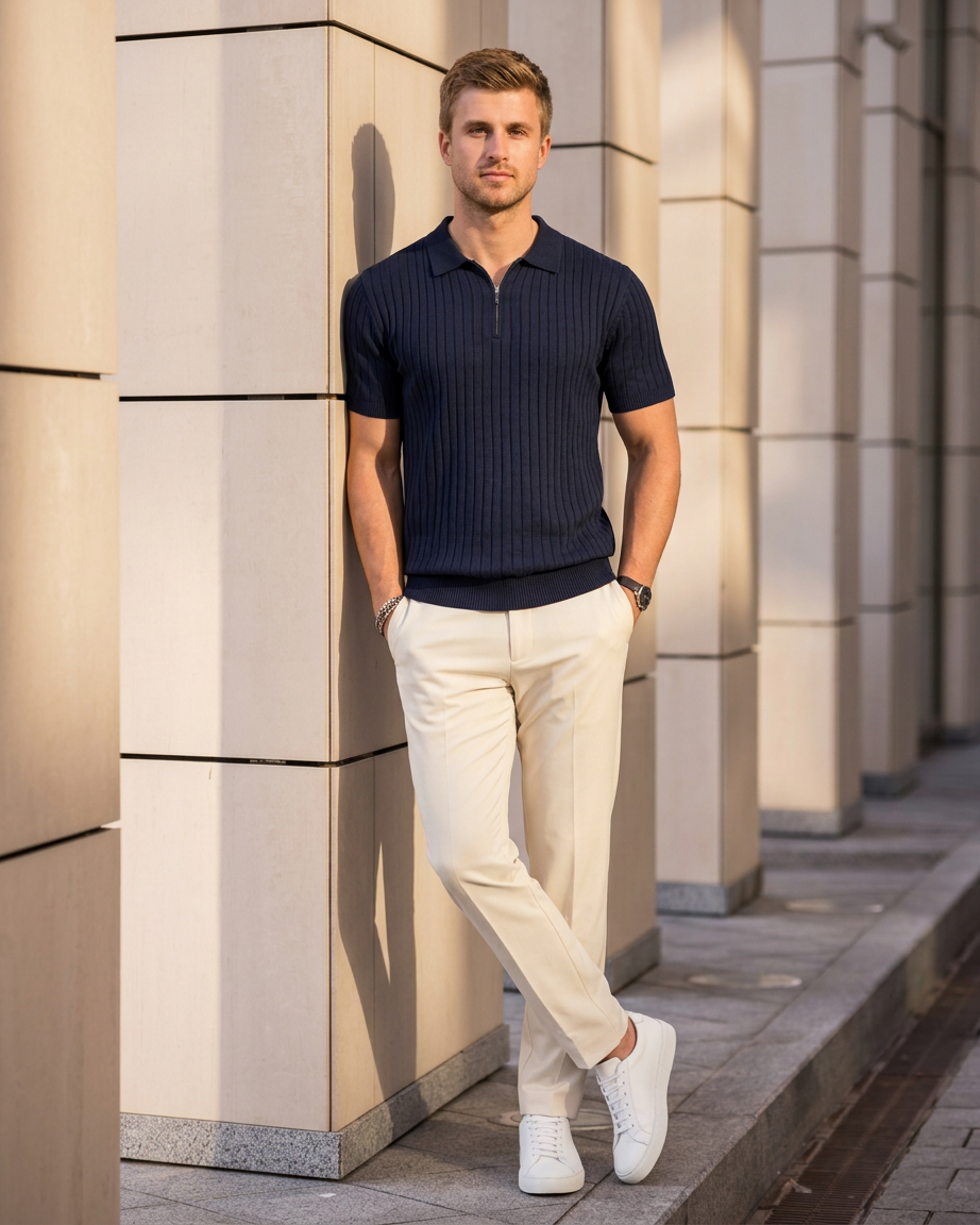 VELLANO™ — Polo de Punto Acanalado con Cremallera