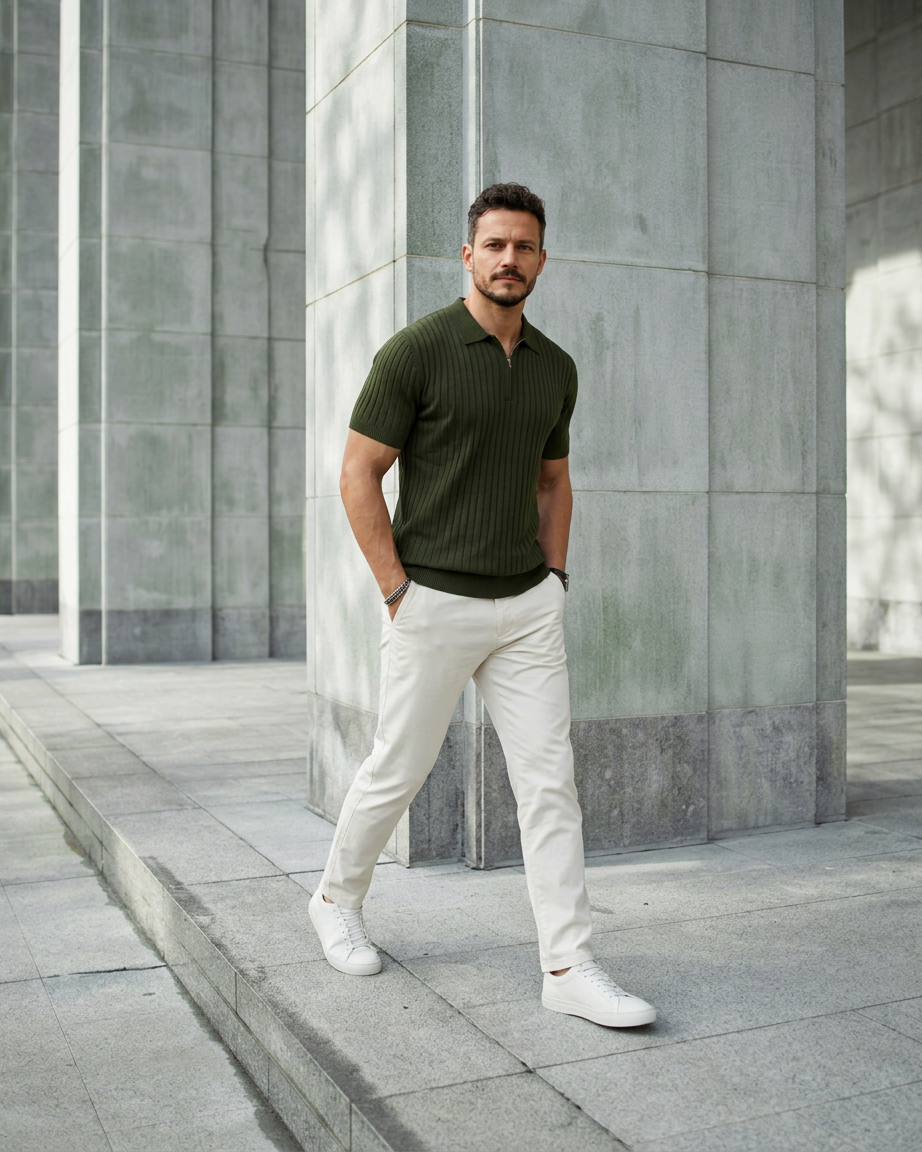 VELLANO™ — Polo de Punto Acanalado con Cremallera