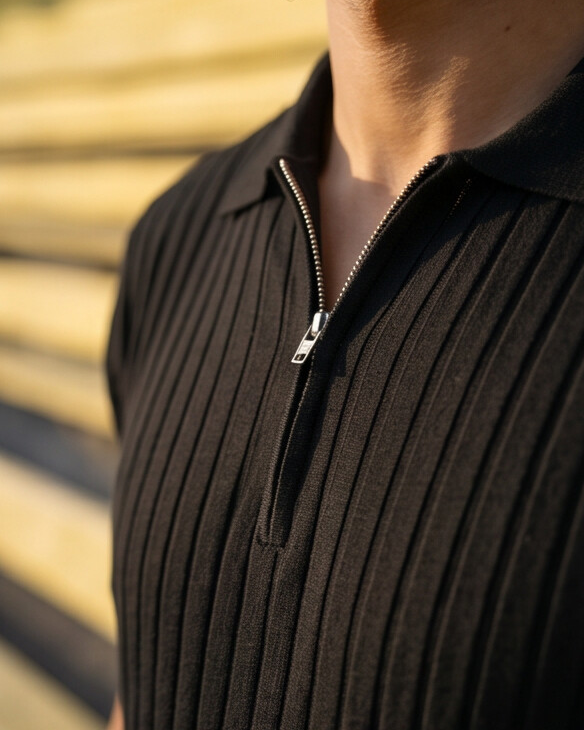 VELLANO™ — Polo de Punto Acanalado con Cremallera