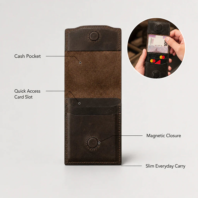 HeritageCraft – Cartera vintage de cuero de plena flor con broche a presión