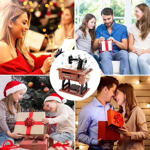 SewMelody – Caja de Música de Madera con Forma de Máquina de Coser