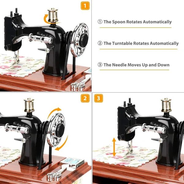 SewMelody – Caja de Música de Madera con Forma de Máquina de Coser