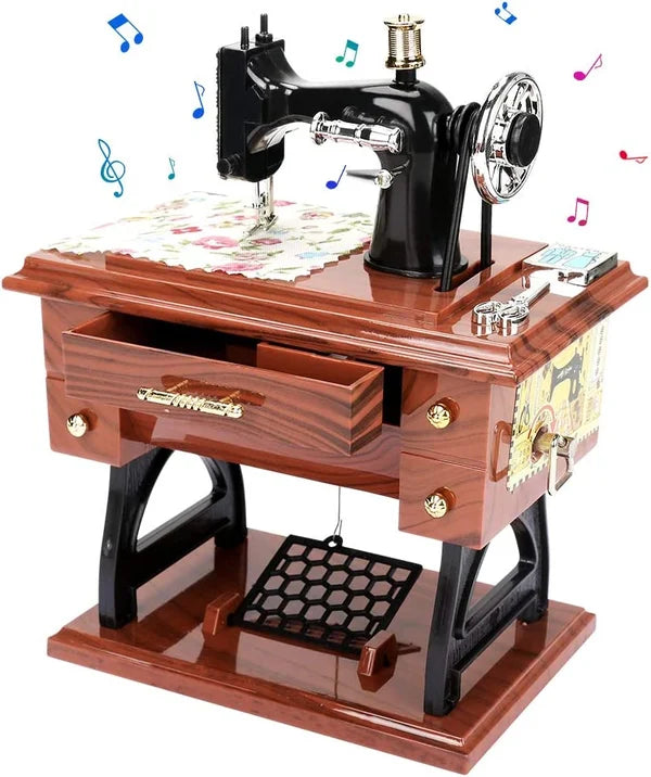 SewMelody – Caja de Música de Madera con Forma de Máquina de Coser