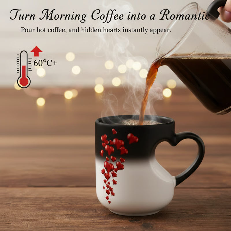 📢📢50% OFF!!!⏰ Color-Changing Ceramic Mug with Heart-Shaped Handle for Valentine's Day 💝✨
