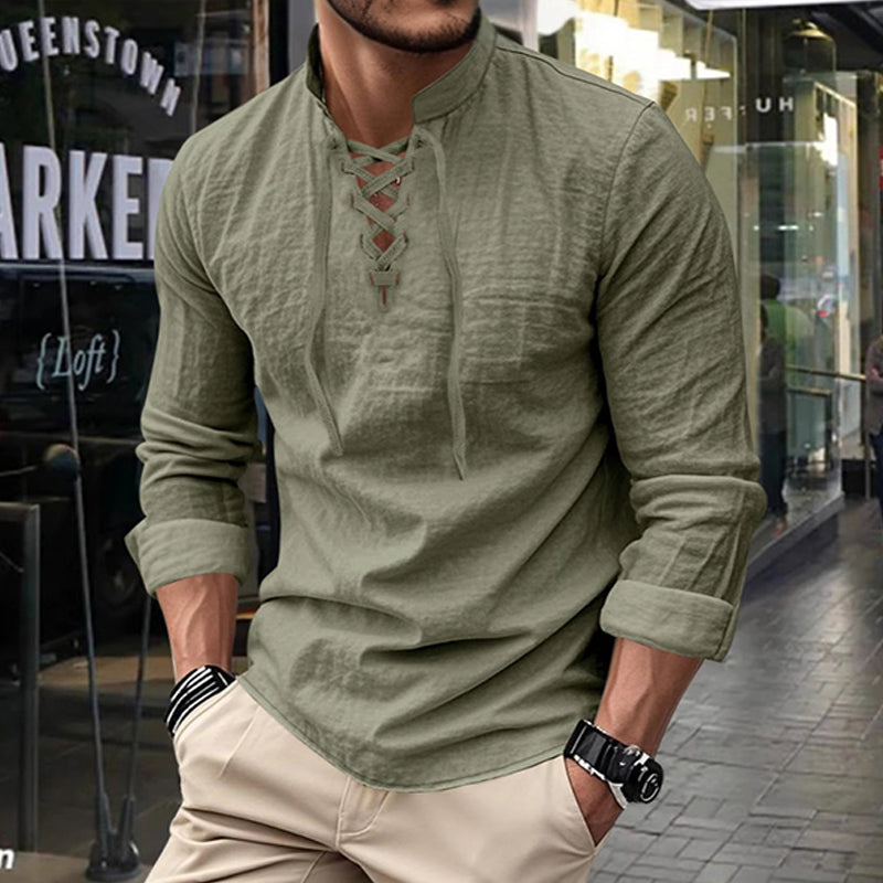 ClassicTie – Camisa abotonada de cuello mao moderna para hombre