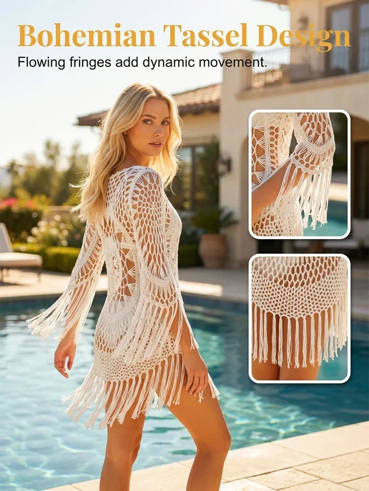 ShoreCharm – Encubridor de playa elegante con flecos de estilo bohemio
