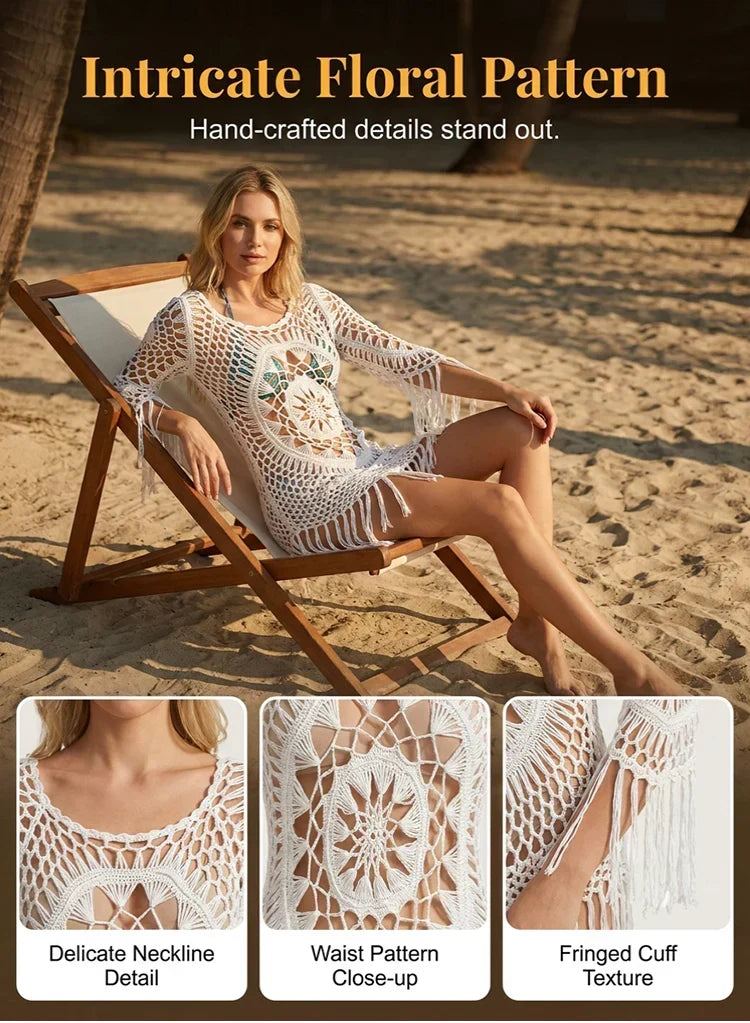 ShoreCharm – Encubridor de playa elegante con flecos de estilo bohemio