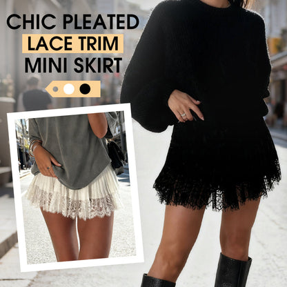 LunaLace - Minifalda Chic Plisada con Ribete de Encaje