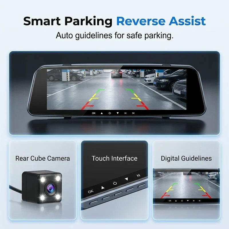 DriveGuard – Cámara de salpicadero con espejo retrovisor y doble lente