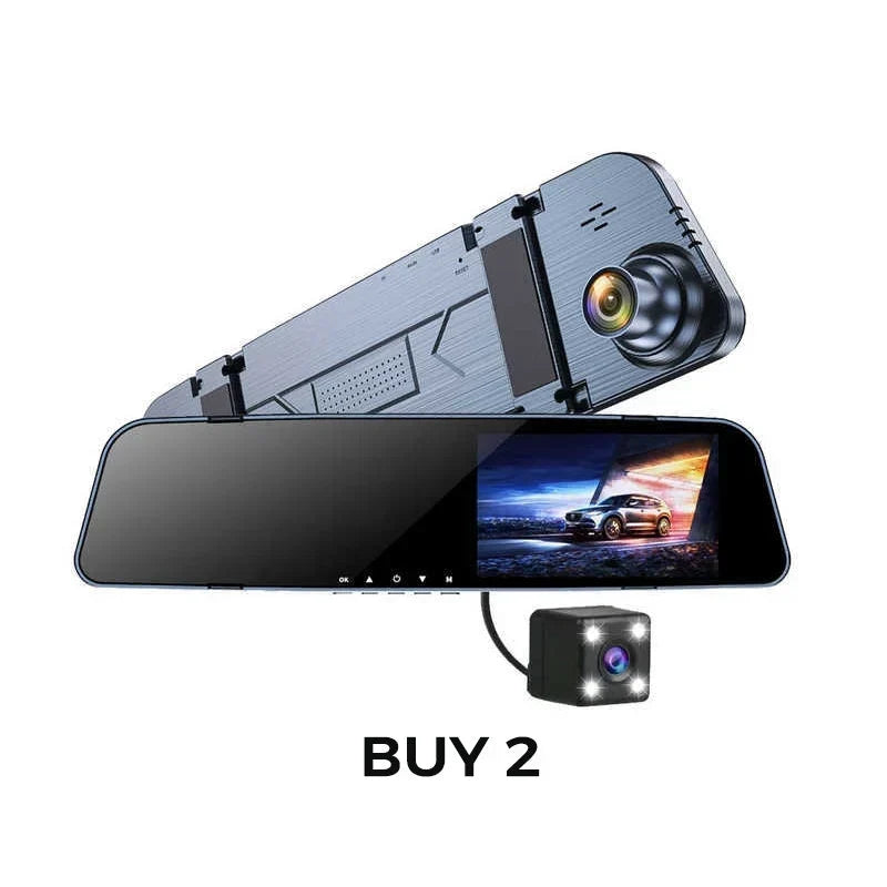 DriveGuard – Cámara de salpicadero con espejo retrovisor y doble lente