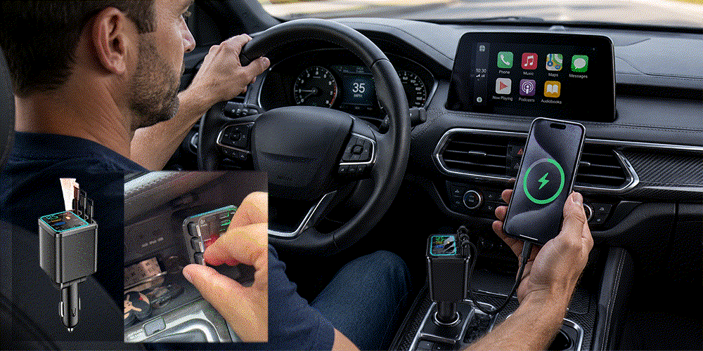 ChargeFlow Pro | Concentrador de energía retráctil 7 en 1 para coche