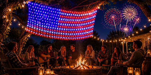 HonorBeam – Luces de red para exteriores con bandera estadounidense