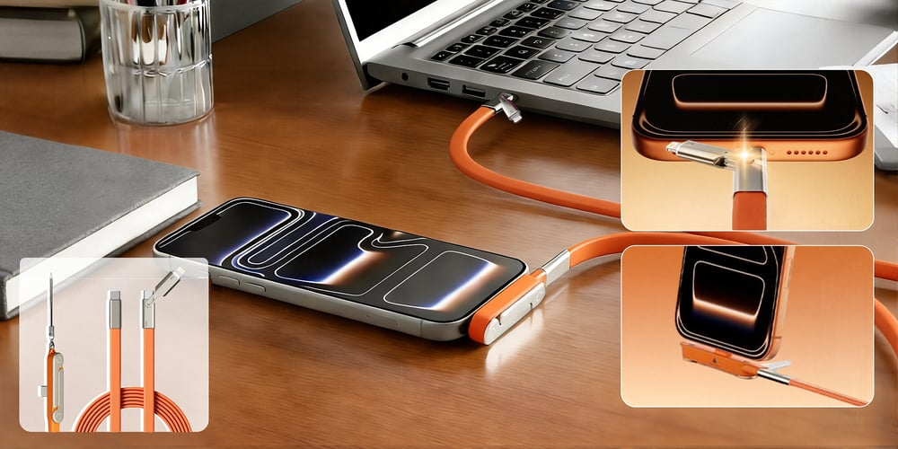 Power360 – Cable ultrarrápido con soporte ajustable para teléfono