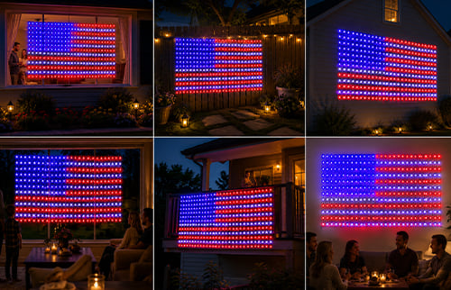HonorBeam – Luces de red para exteriores con bandera estadounidense