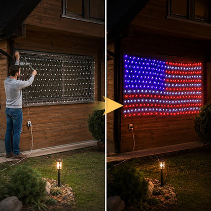 HonorBeam – Luces de red para exteriores con bandera estadounidense