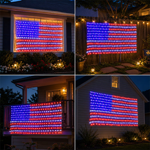 HonorBeam – Luces de red para exteriores con bandera estadounidense