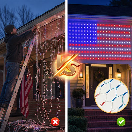 HonorBeam – Luces de red para exteriores con bandera estadounidense