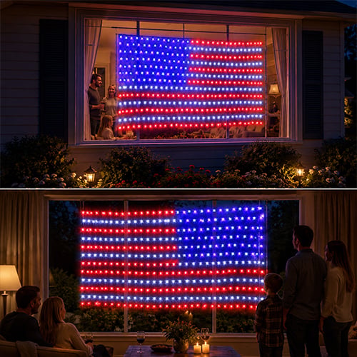 HonorBeam – Luces de red para exteriores con bandera estadounidense
